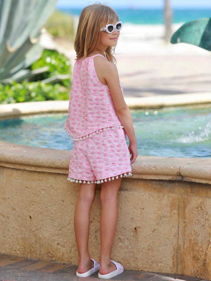 girls summer set pink print tank top and shorts outfit