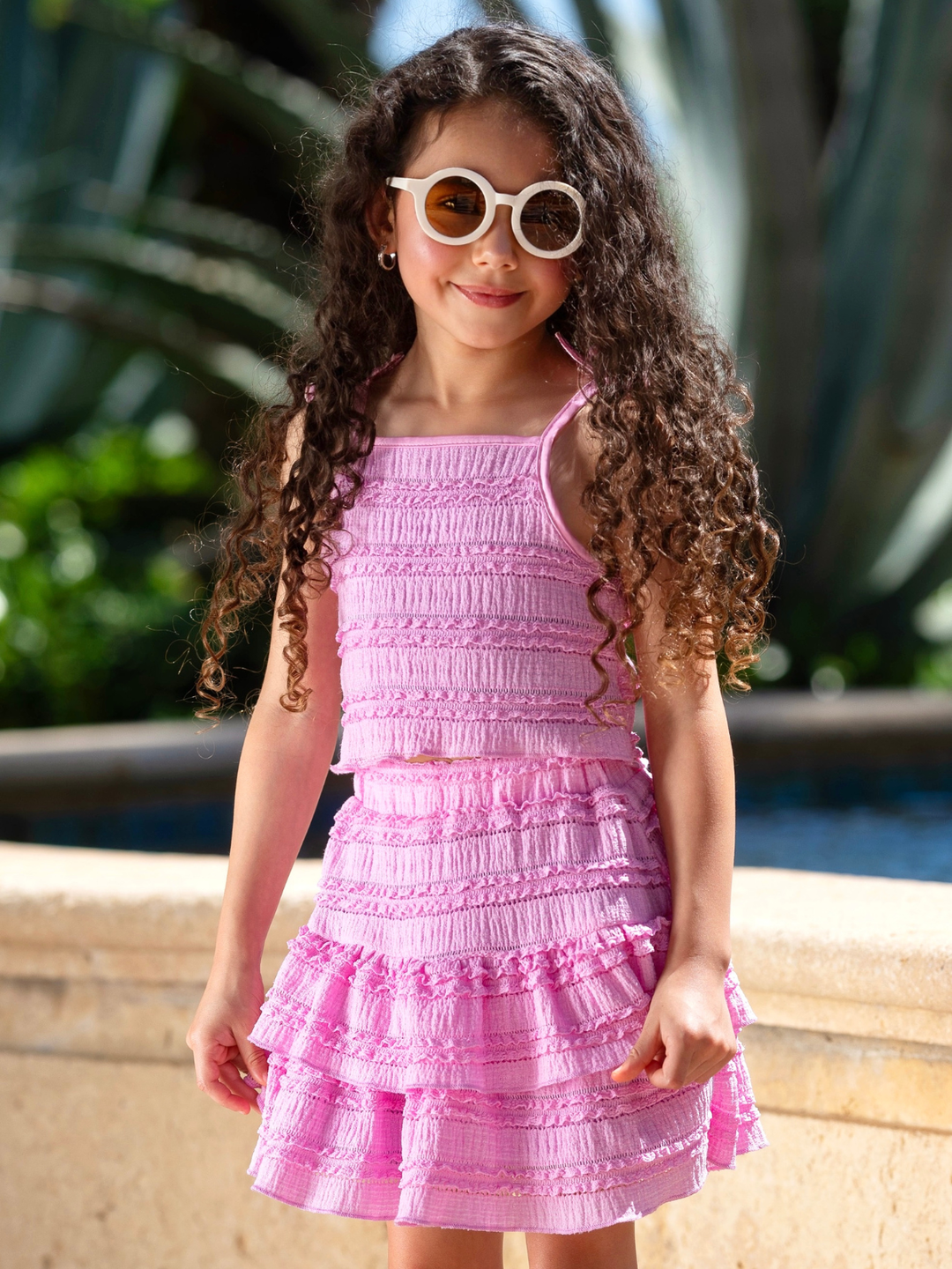 stylish girls summer clothing pink two piece outfit