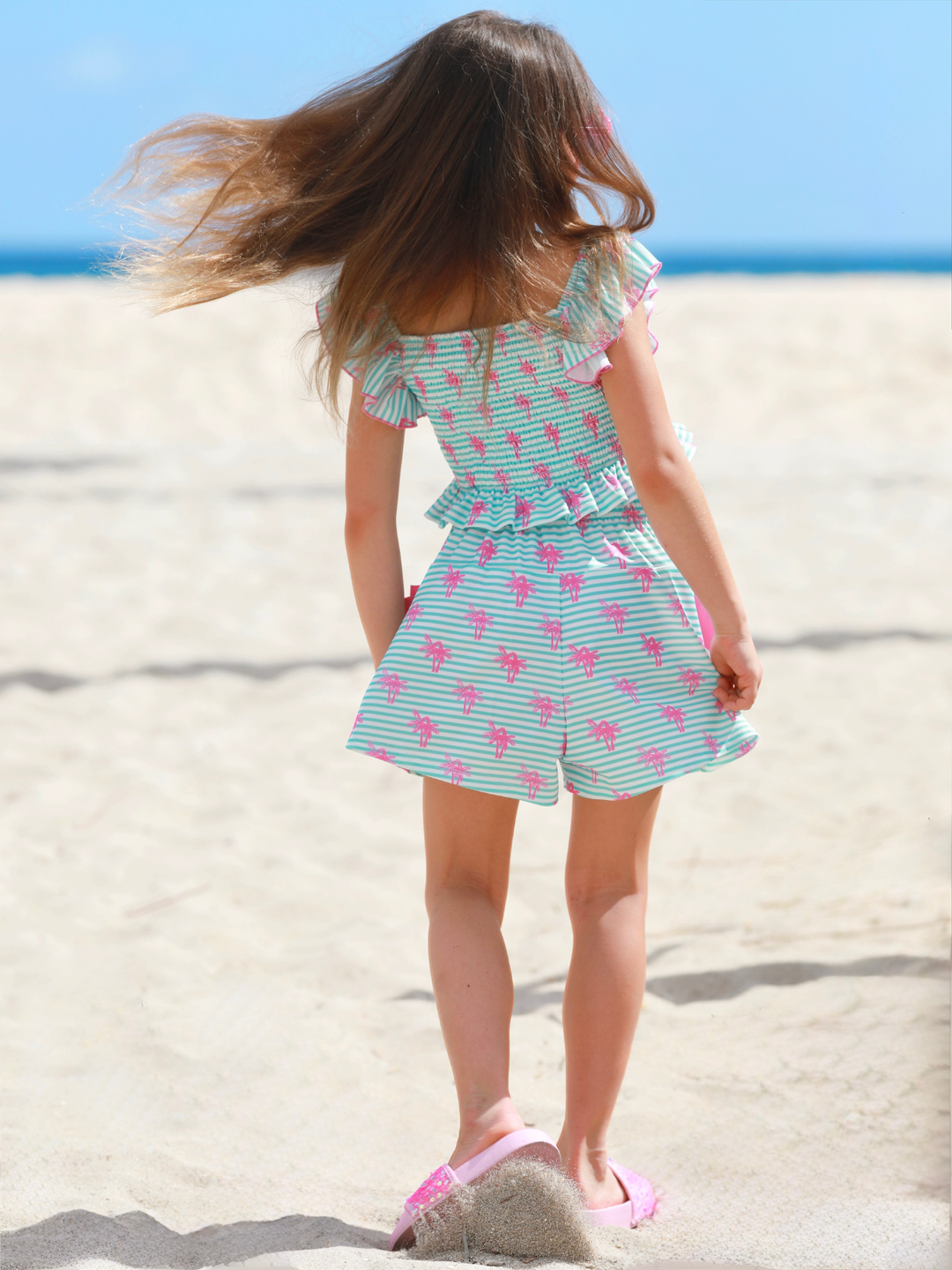 girls casual summer outfit smocked top and shorts set