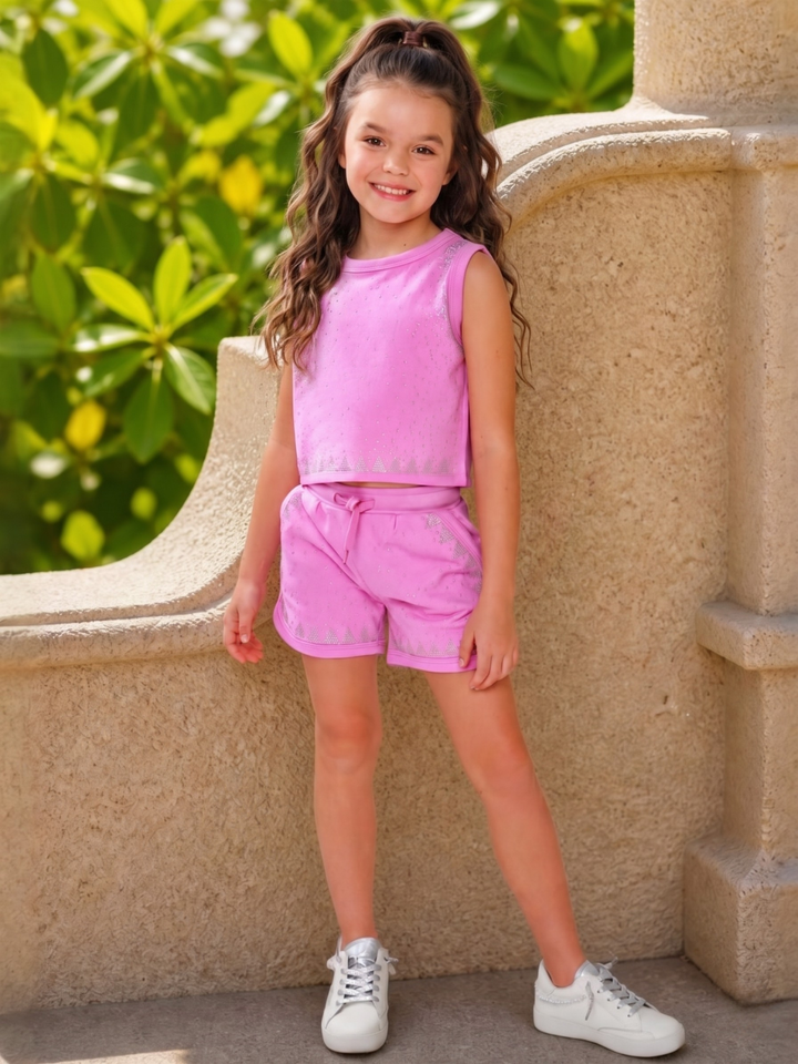 lightweight girls summer outfit pink two piece set