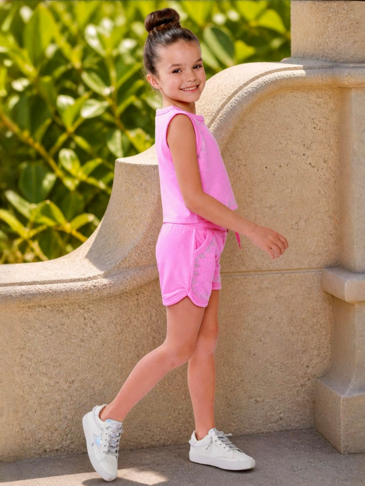 girls everyday outfit pink matching short set