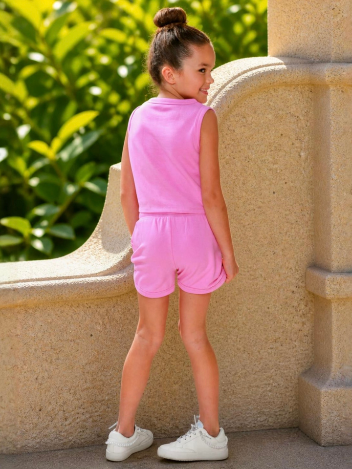 girls easy outfit pink short set