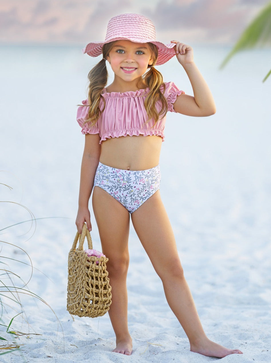 Cute Toddler Swimsuits | Girls Ruched Top Floral Two Piece Swimsuit