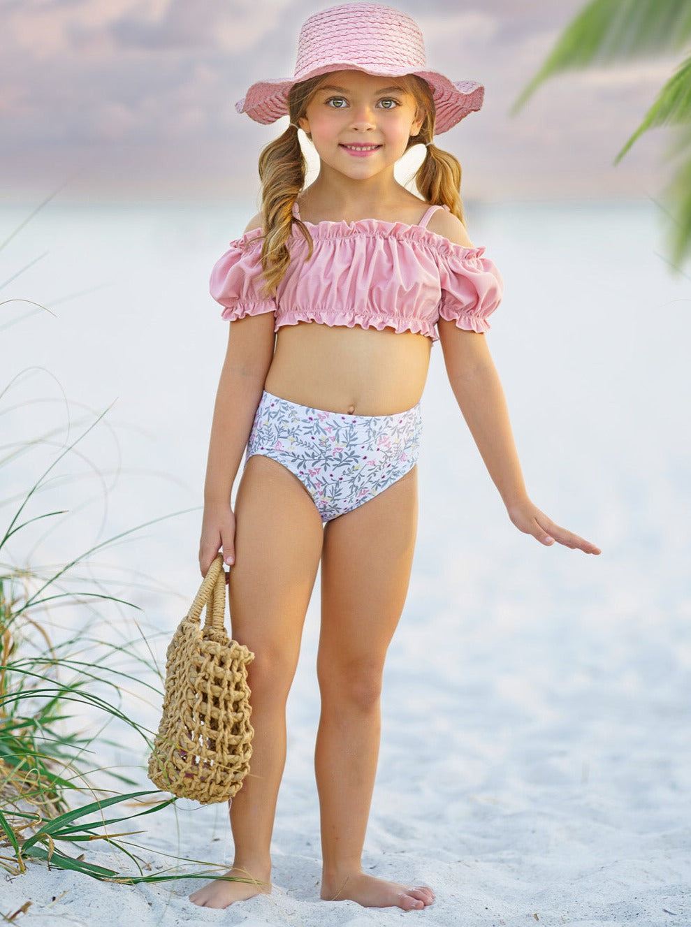 Cute Toddler Swimsuits | Girls Ruched Top Floral Two Piece Swimsuit