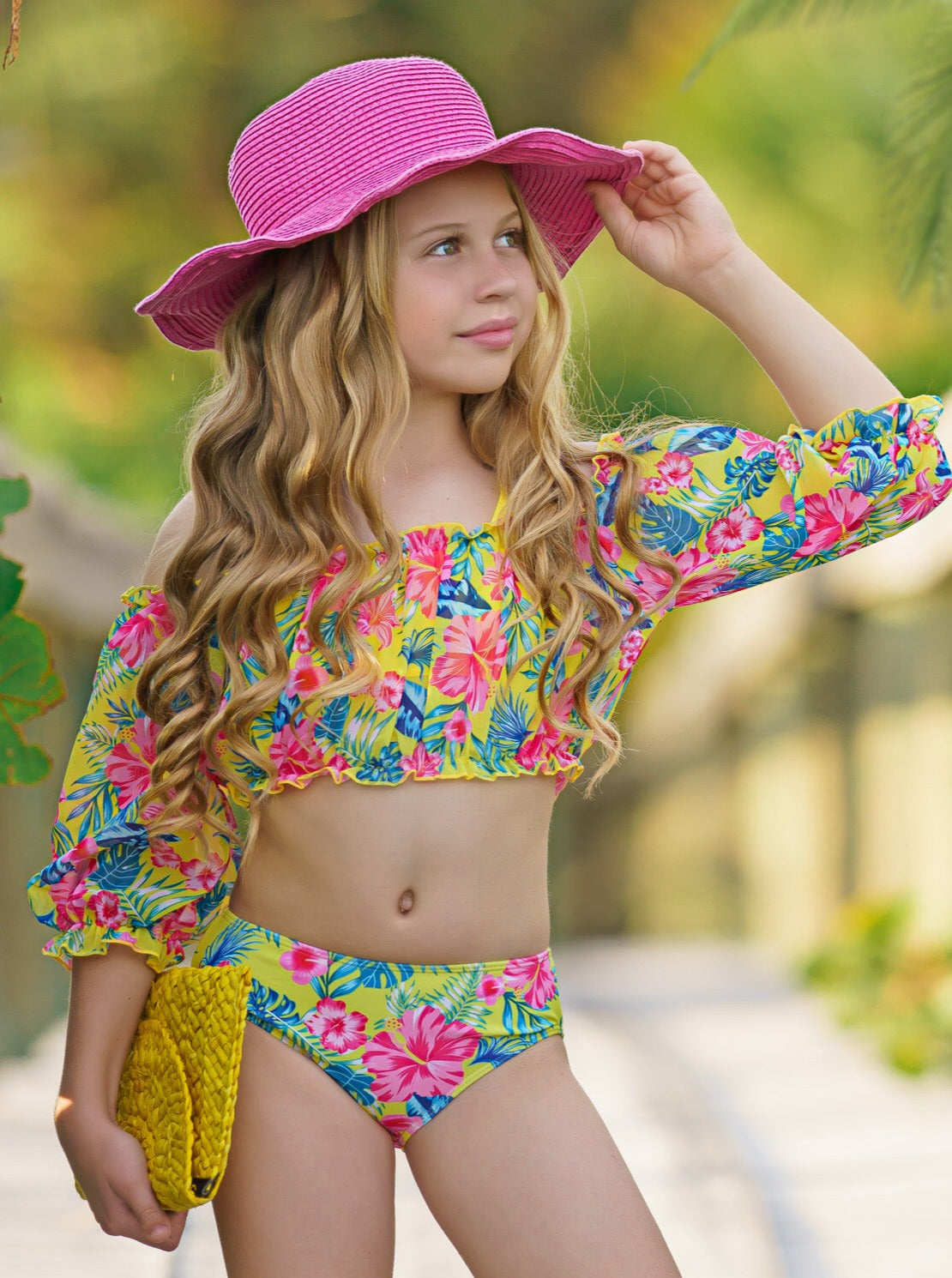 Cute Toddler Swimwear | Little Girls Calico Print Three Piece Swimsuit