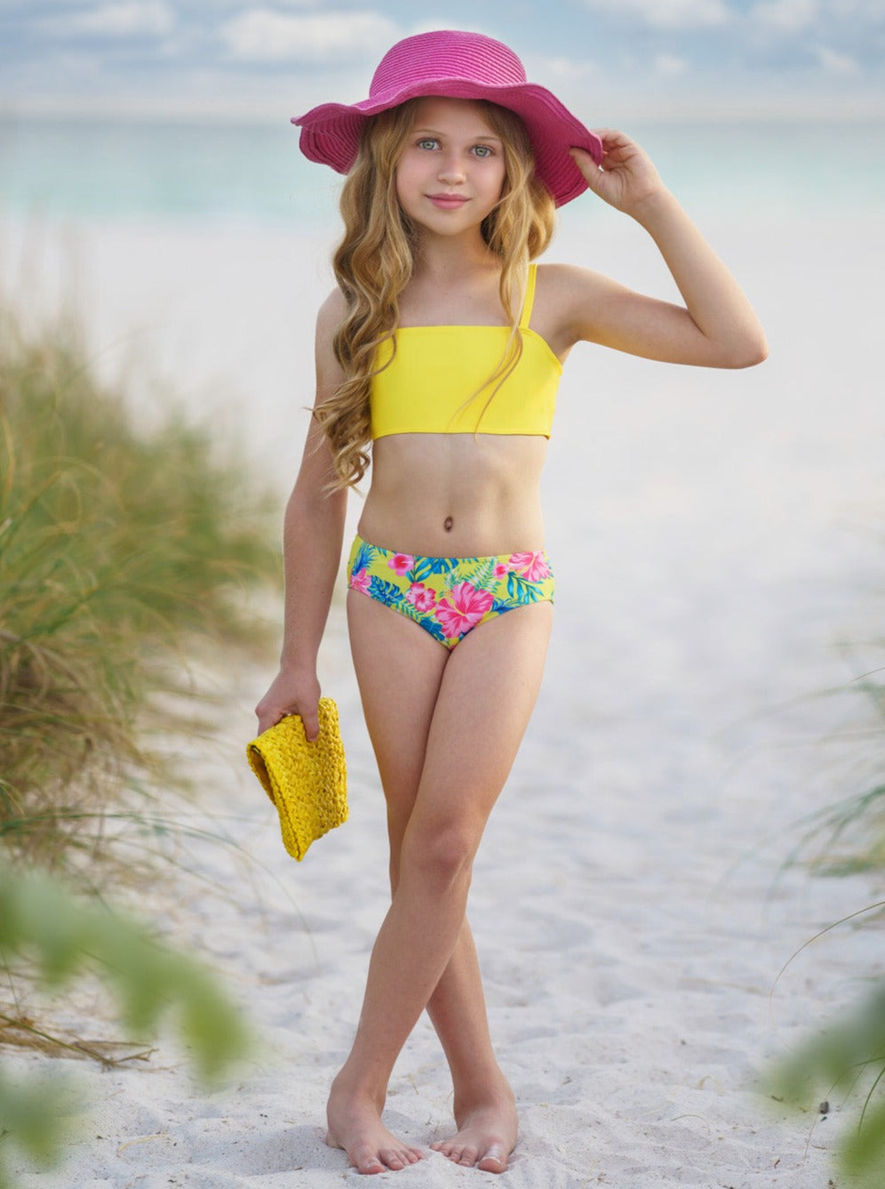 Cute Toddler Swimwear | Little Girls Calico Print Three Piece Swimsuit