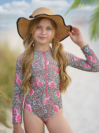 Girls Leopard Rash Guard One Piece Swimsuit | Mia Belle Girls Swimwear