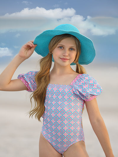 Made For Sunny Days Puff Sleeve One Piece Swimsuit - Mia Belle Girls