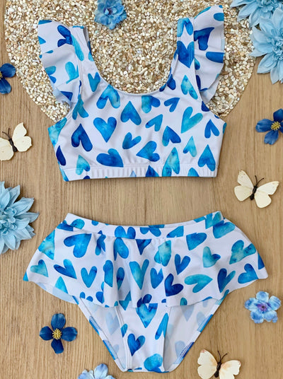 Mia Belle Girls Heart Print Skirted Swimsuit | Two Piece Swimsuits