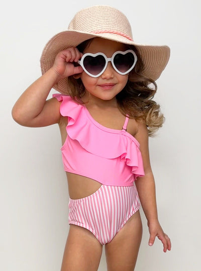 Mia Belle Girls Pink Cut-Out Swimsuit | Cute Toddler Swimsuits Pink / 8Y/10Y