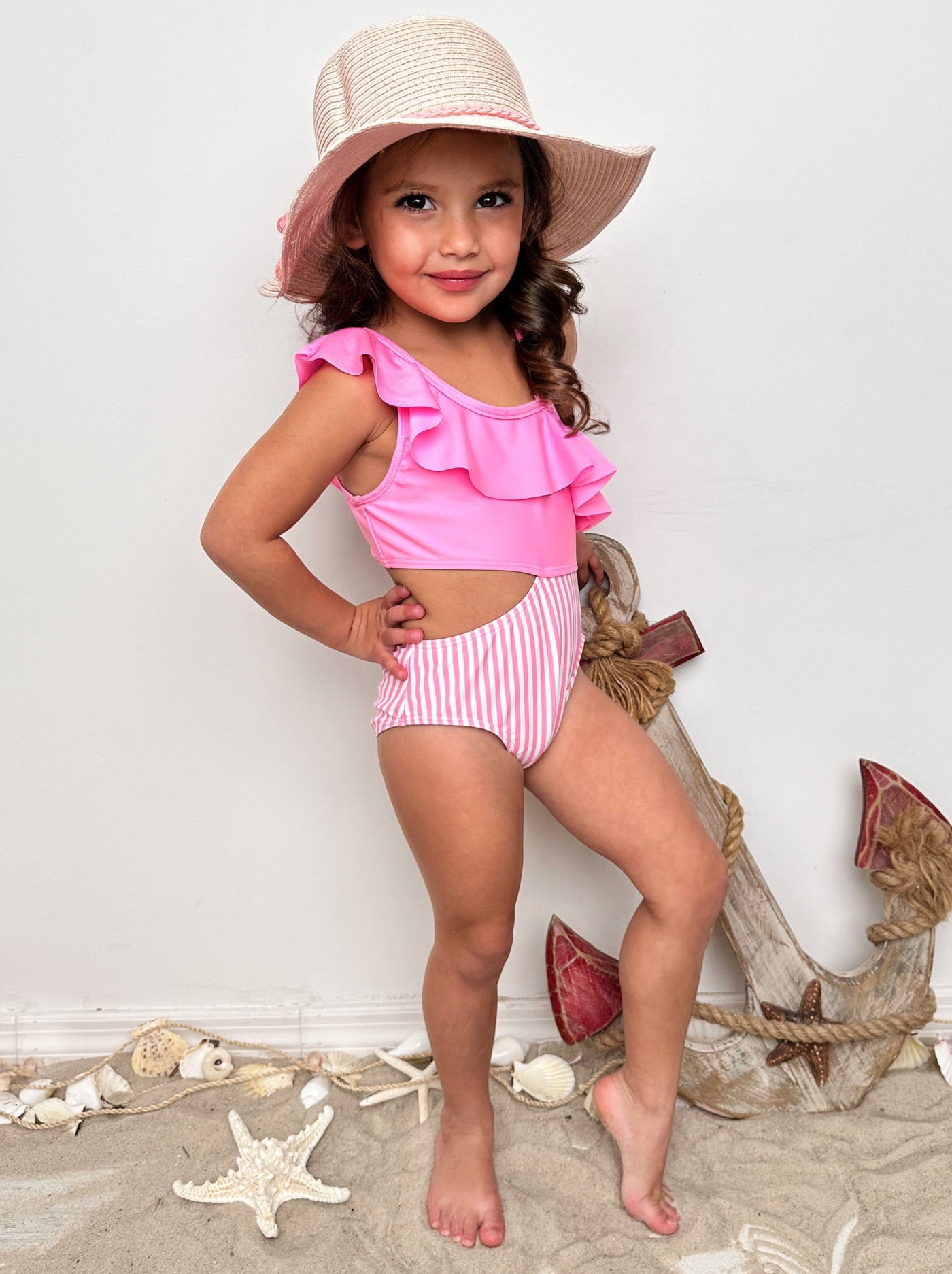 Mia Belle Girls Pink Cut-Out Swimsuit | Cute Toddler Swimsuits