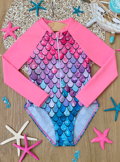 Mia Belle Girls Mermaid Rashguard Swimsuit | Cute Toddler Swimsuits