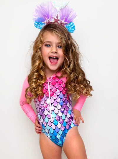 Mia Belle Girls Mermaid Rashguard Swimsuit | Cute Toddler Swimsuits