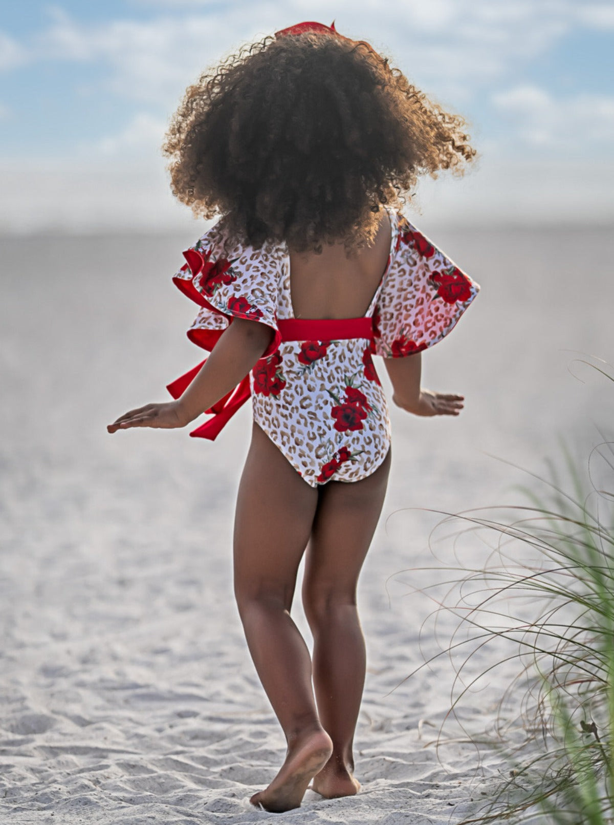 Mia Belle Girls Swimwear | Leopard Flare Sleeve One Piece Swimsuit