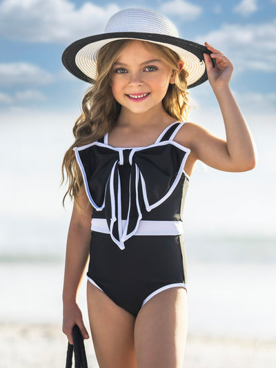 Mia Belle Girls Swimwear | Statement Bow Black One Piece Swimsuit