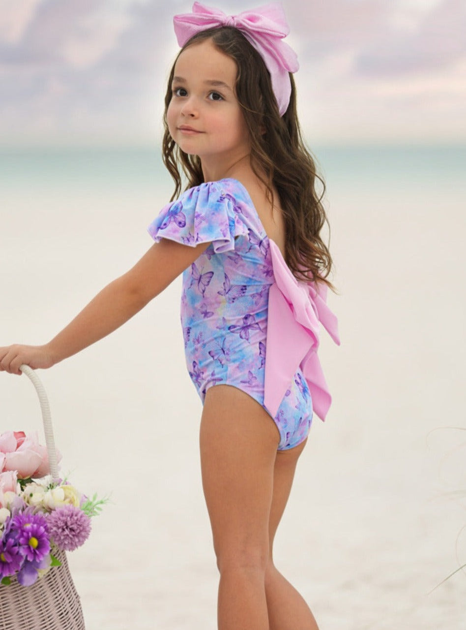 Mia Belle Girls Flutter Sleeve One Piece Swimsuit | Girls Swimwear