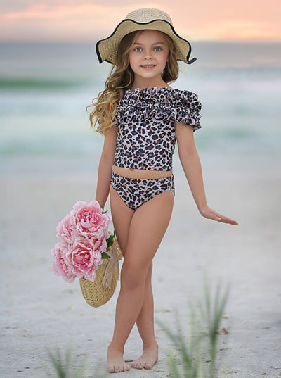 Mia Belle Girls Swimwear | Leopard Ruffle Tankini Two Piece Swimsuit