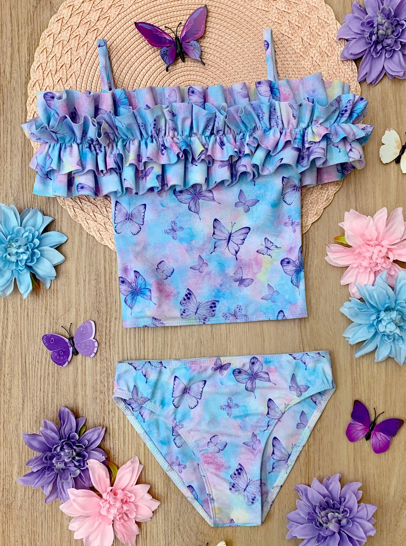 Mia Belle Girls Swimwear | Butterfly Ruffle Tankini Two Piece Swimsuit