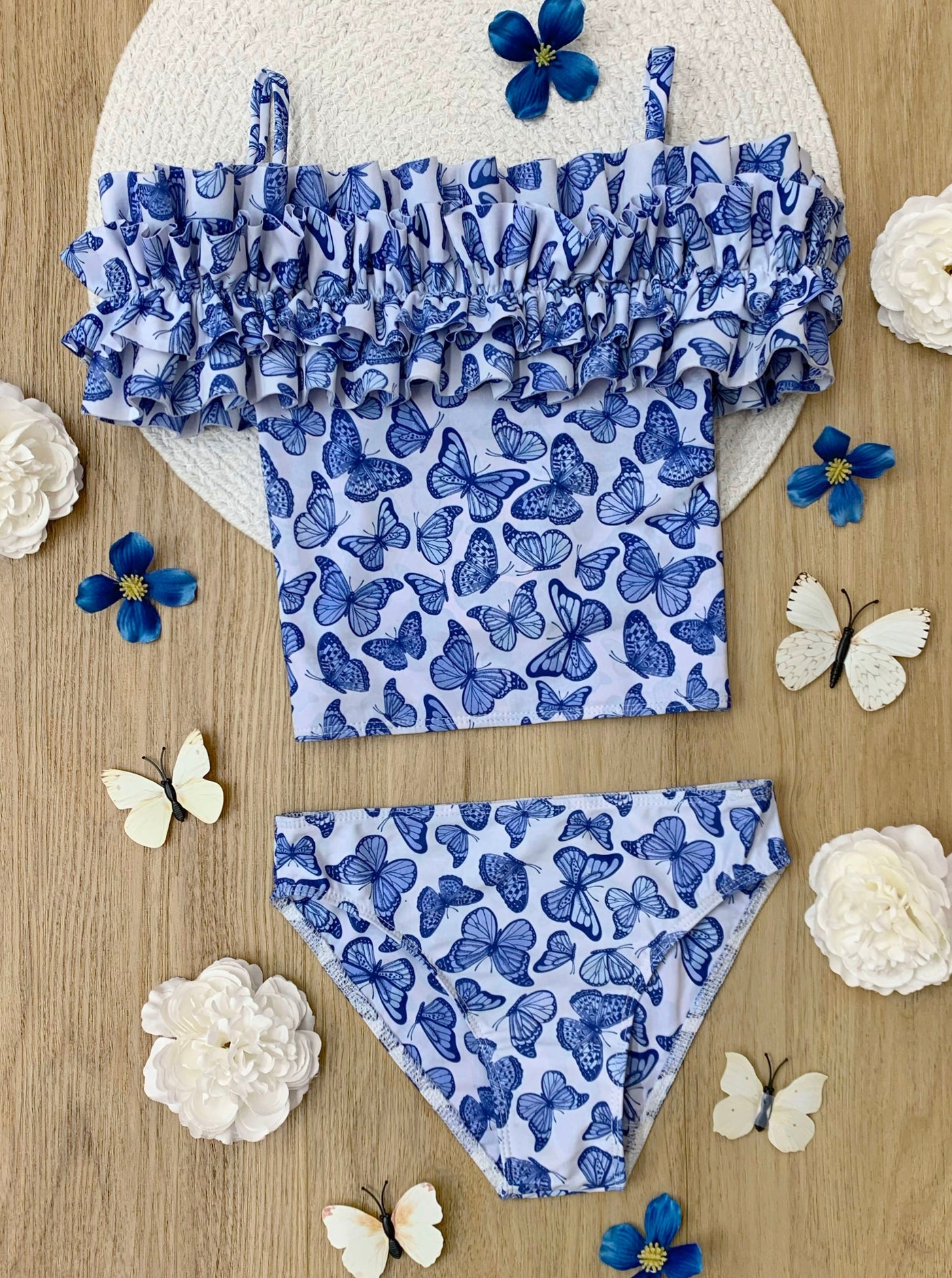 Mia Belle Girls Swimwear | Butterfly Ruffle Tankini Two Piece Swimsuit