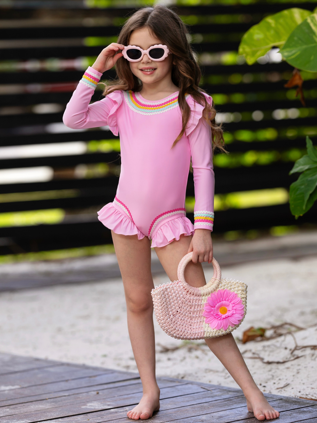 Rainbow Flutter Rashguard One-Piece Swimsuit