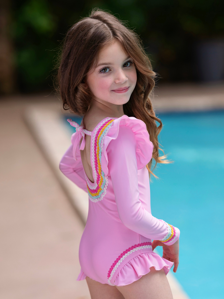 Rainbow Flutter Rashguard One-Piece Swimsuit