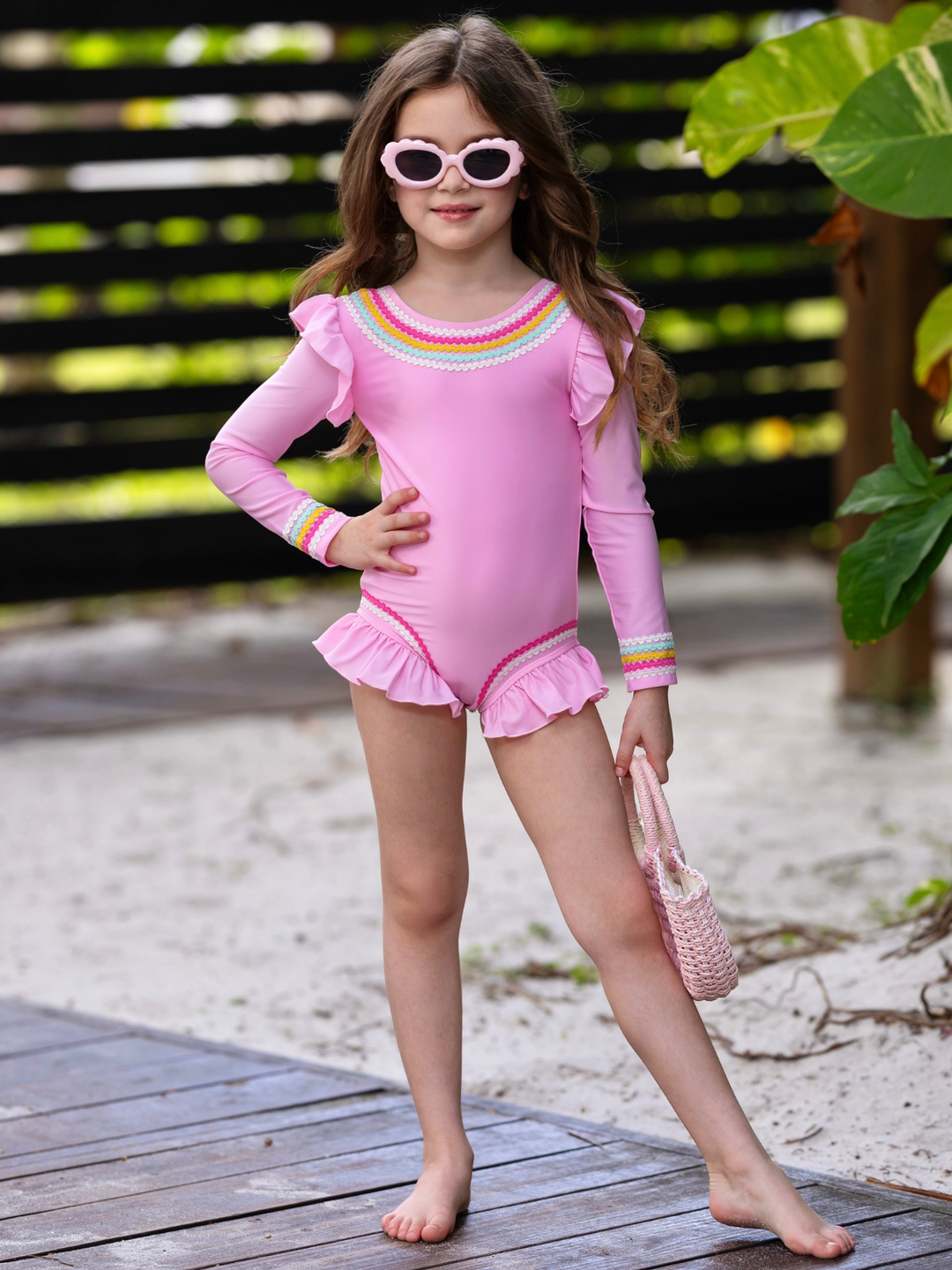 Rainbow Flutter Rashguard One-Piece Swimsuit