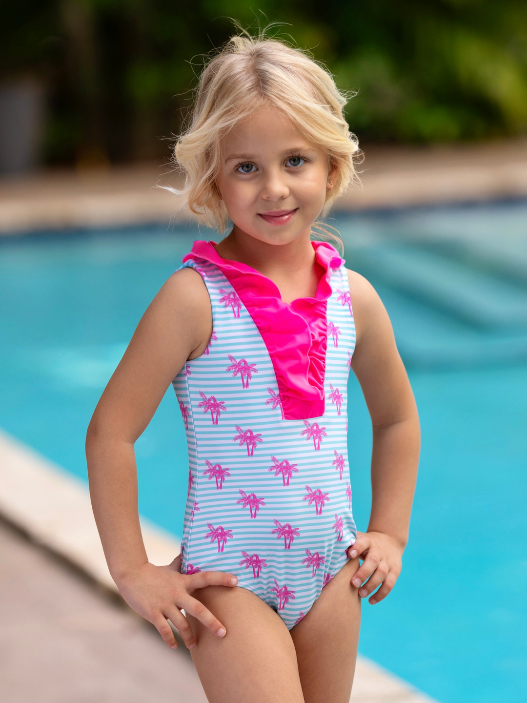 Palm Tree Breeze Ruffle One-Piece Swimsuit