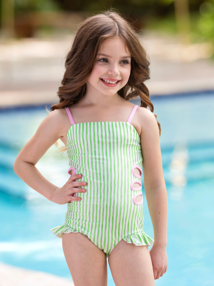 Lime Breeze Cutout Stripe One-Piece Swimsuit