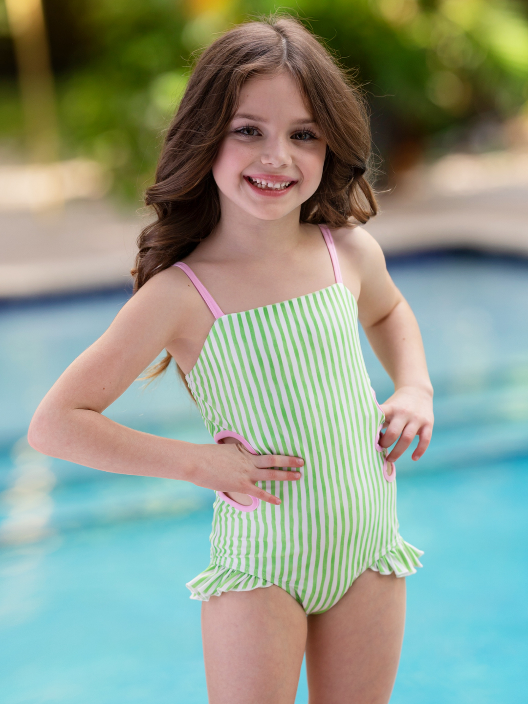 Lime Breeze Cutout Stripe One-Piece Swimsuit