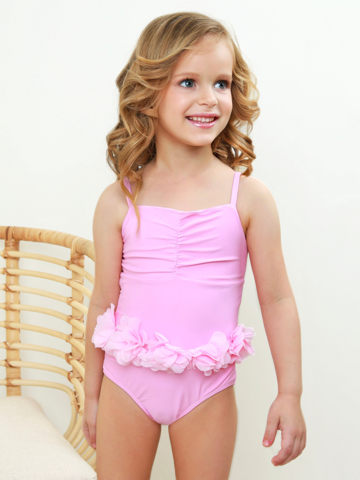 toddler pink flower swimsuit for girls