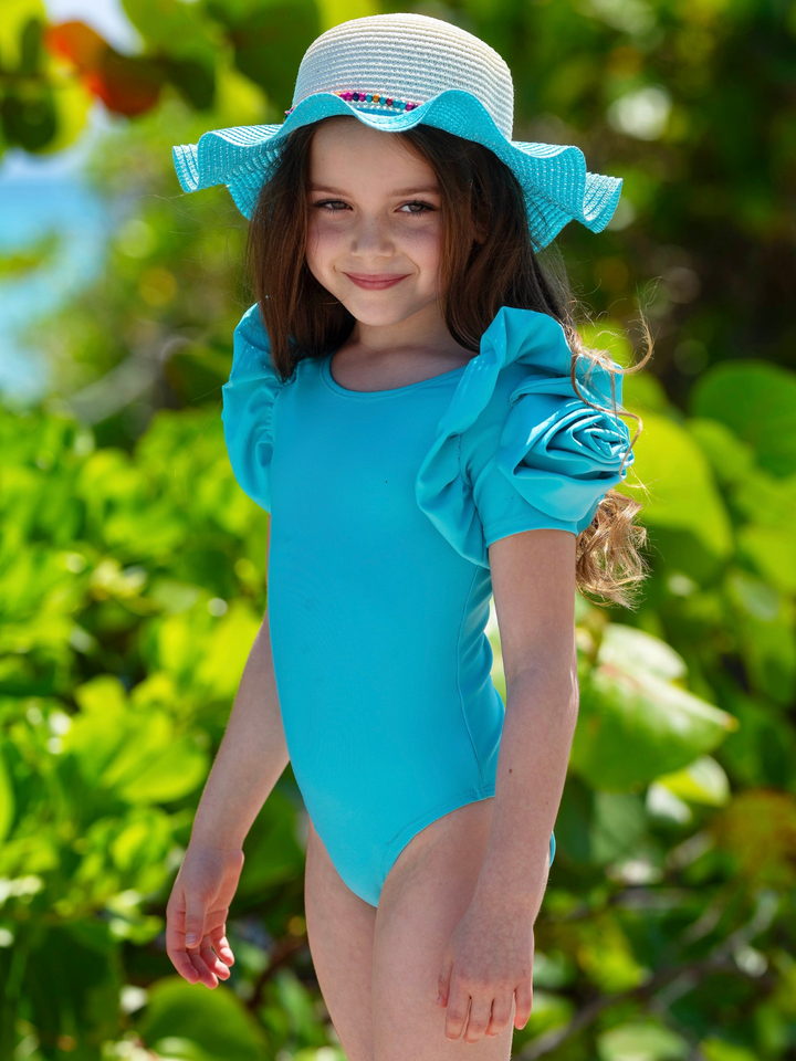 Blooming Rose Teal One Piece Swimsuit Mia Belle Girls