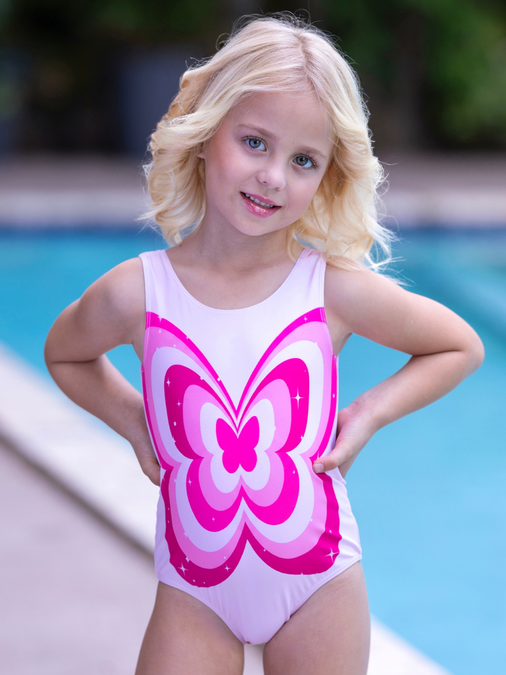 Butterfly Bloom Y2K Pink One-Piece Swimsuit