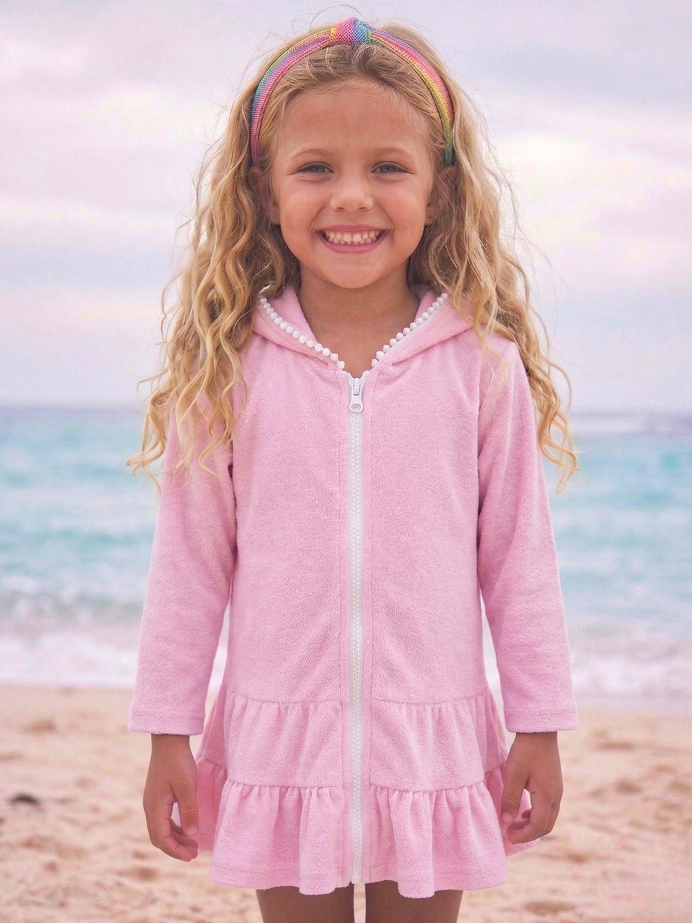 Kids summer pink hooded cover up 