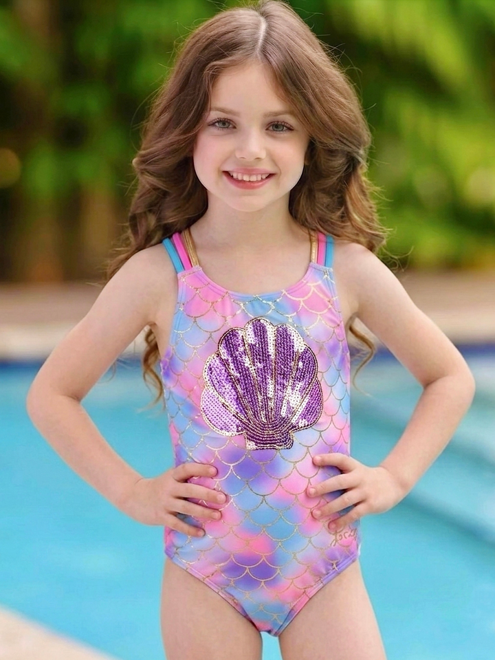 Pastel Scale Shell One Piece Swimsuit Mia Belle Girls