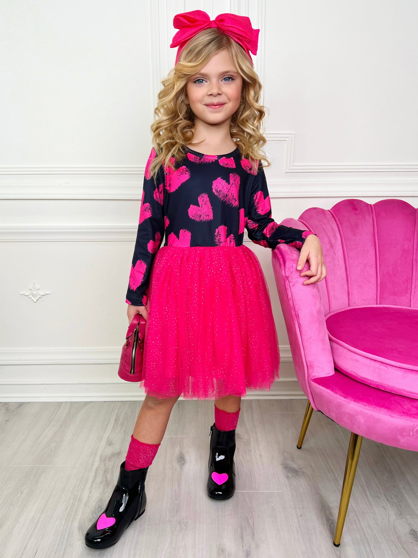 Valentines Day Outfits | Girls Heart Print Sparkle Glitter Tutu Dress ...
