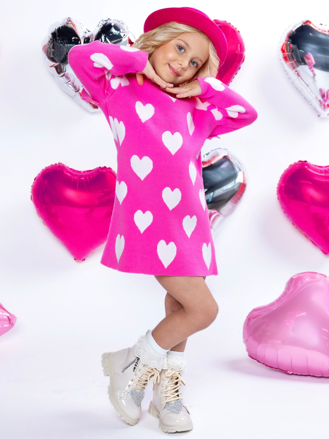 Warms My Heart Hot Pink Turtleneck Sweater Dress