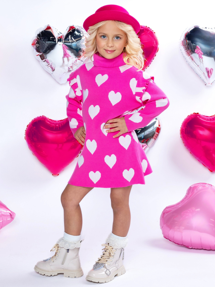 Warms My Heart Hot Pink Turtleneck Sweater Dress