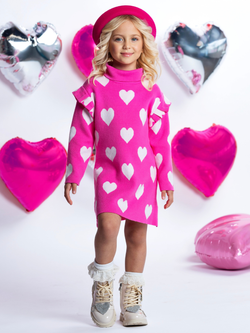 Warms My Heart Hot Pink Turtleneck Sweater Dress