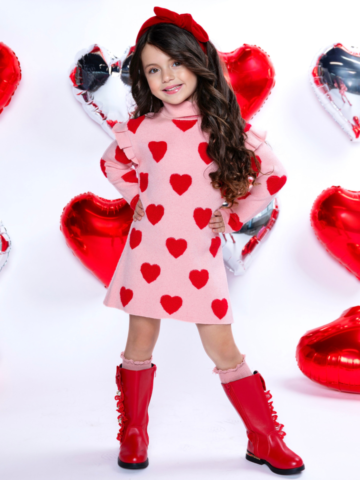 Warms My Heart Pink Turtleneck Sweater Dress