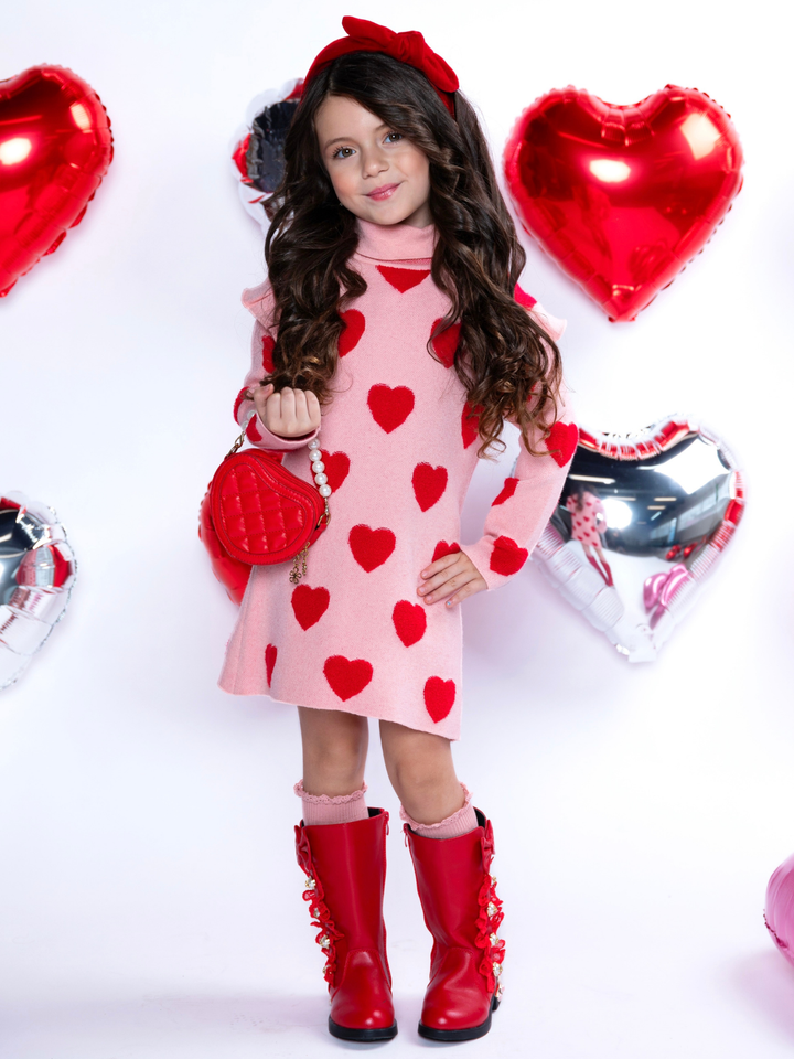 Warms My Heart Pink Turtleneck Sweater Dress