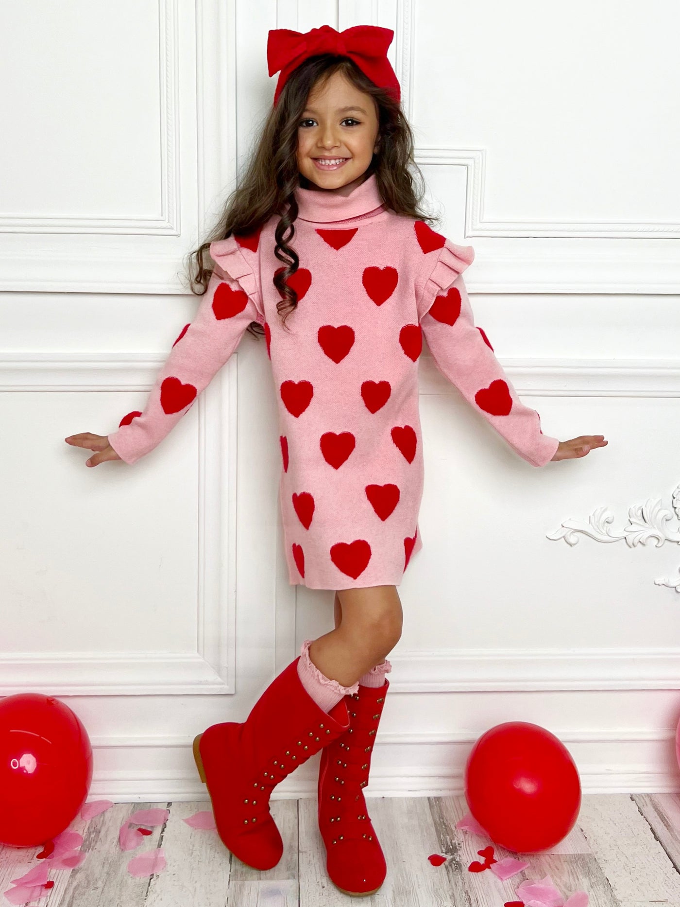 Mia Belle Girls Heart Sweater Dress | Girls Valentine's Dresses
