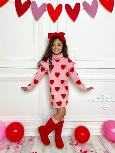 Mia Belle Girls Heart Sweater Dress | Girls Valentine's Dresses