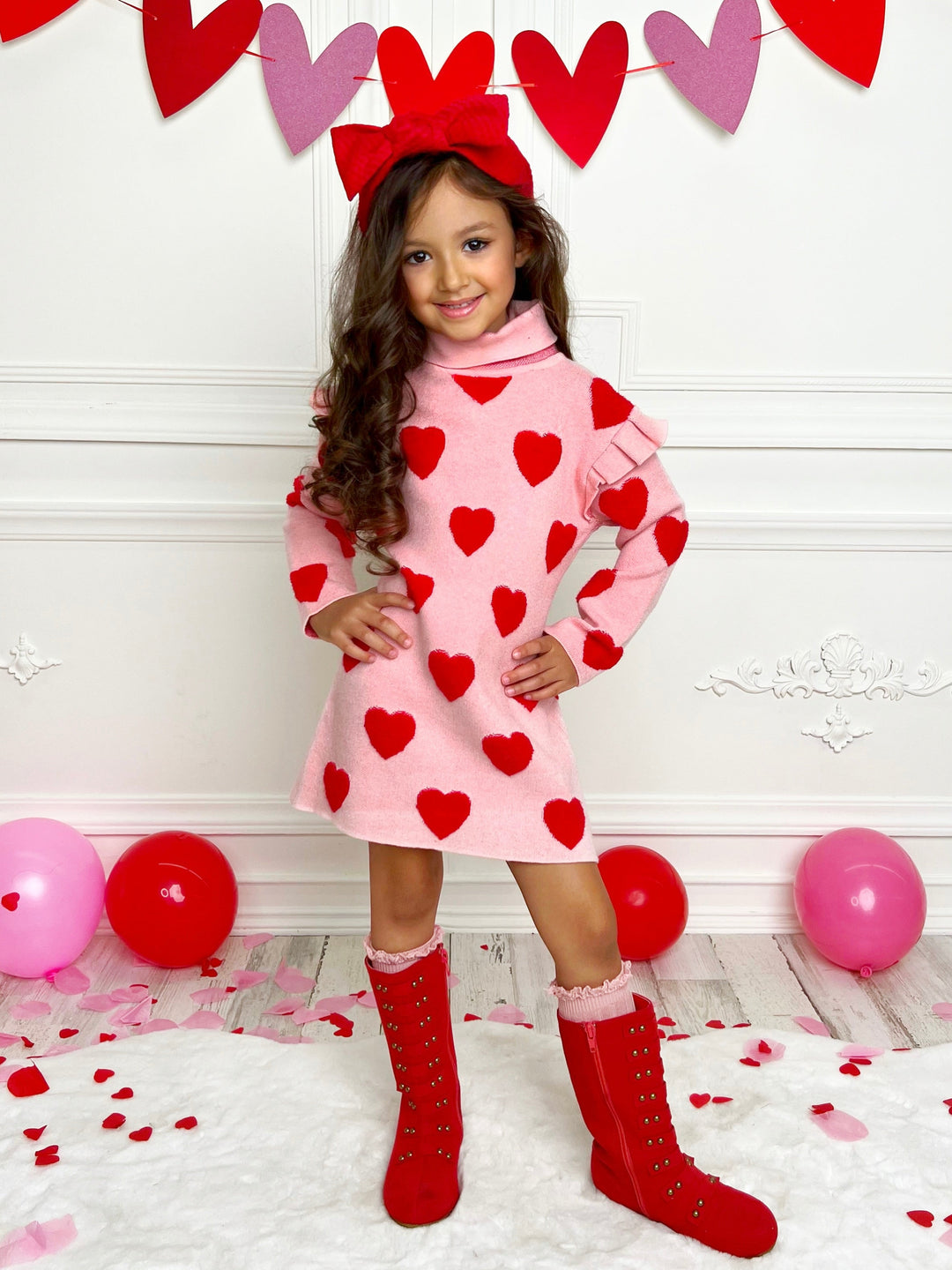 Mia Belle Girls Heart Sweater Dress Girls Valentine's Dresses