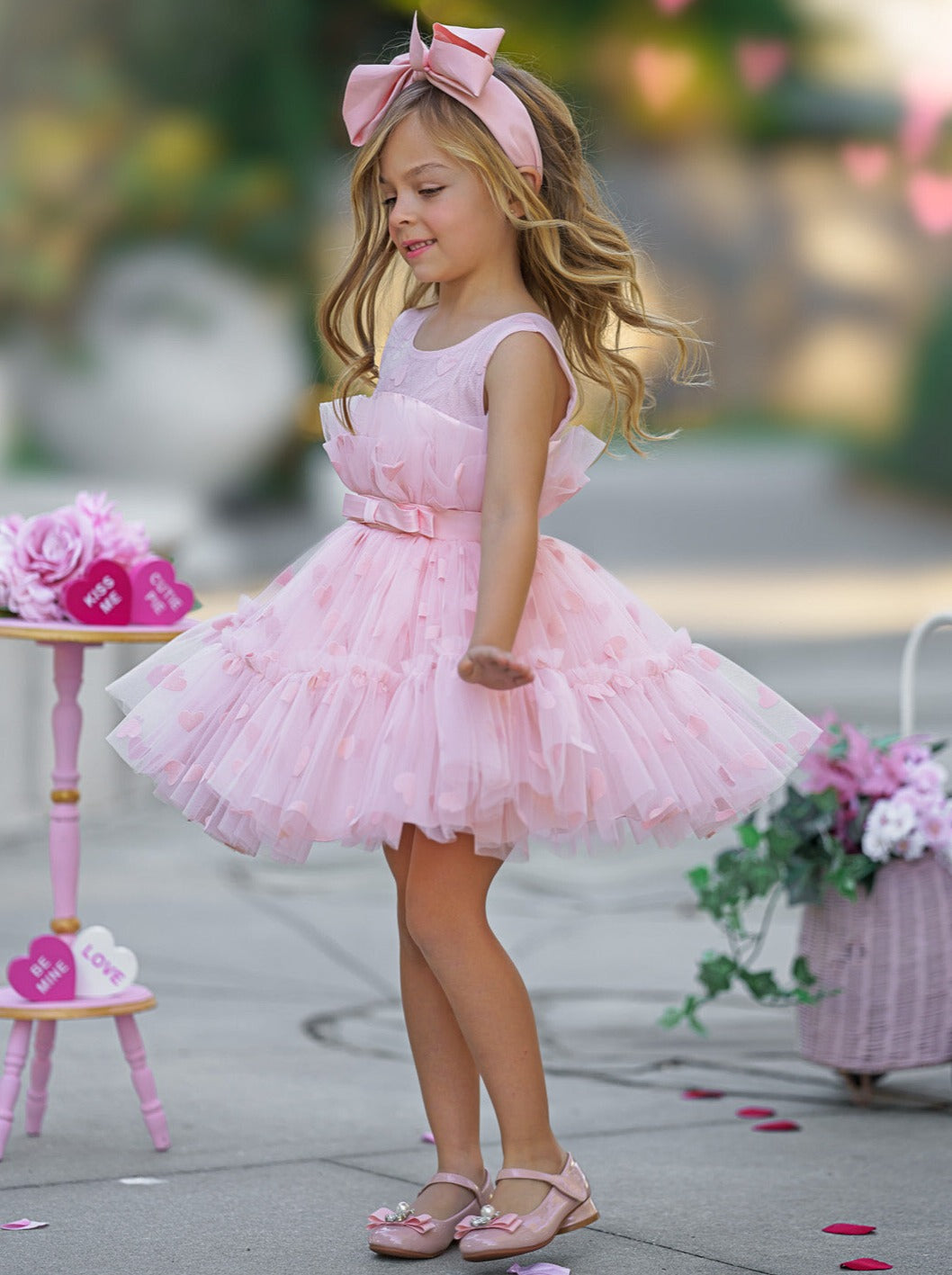 Mia Belle Girls Heart Layered Tulle Dress | Valentine's Day Dresses