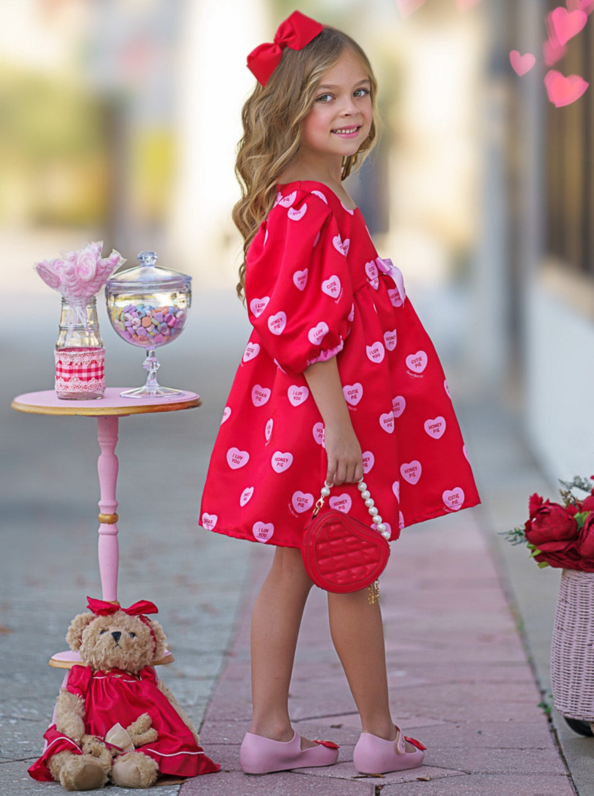Sweethearts x Mia Belle Girls Red Puff Dress Valentine's Dress