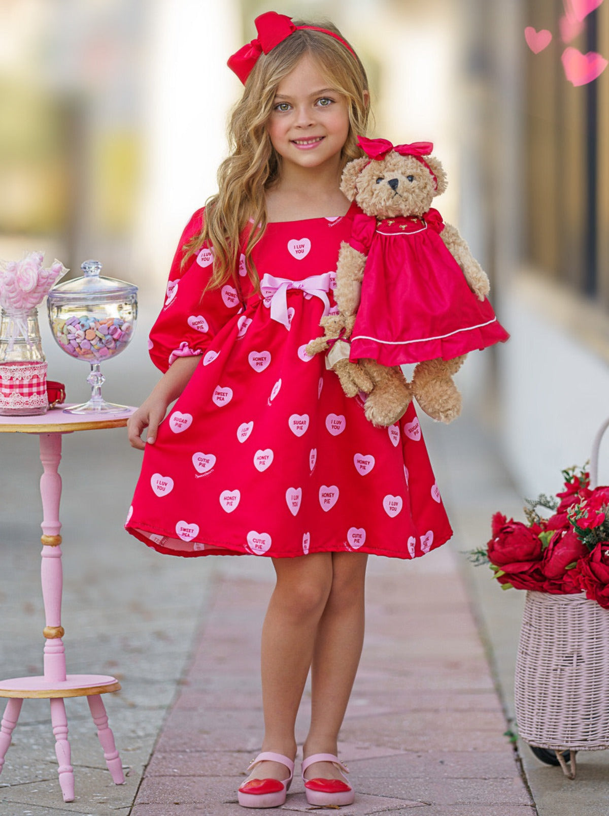 Sweethearts x Mia Belle Girls Red Puff Dress | Valentine's Dress