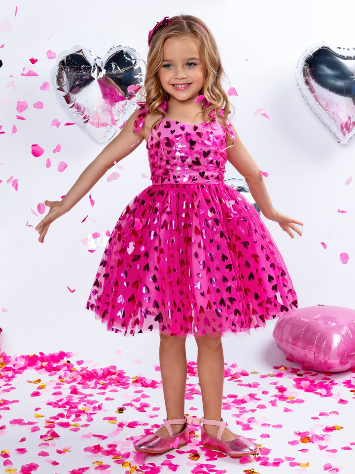 Sweet Sparkle Pink Foil Heart Tulle Dress