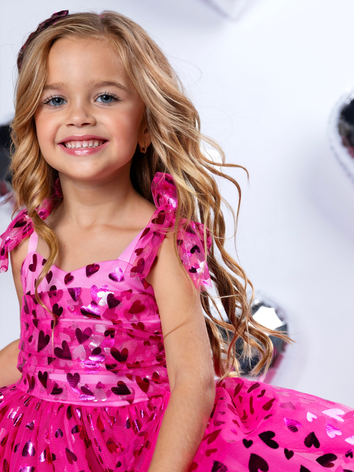 Sweet Sparkle Pink Foil Heart Tulle Dress