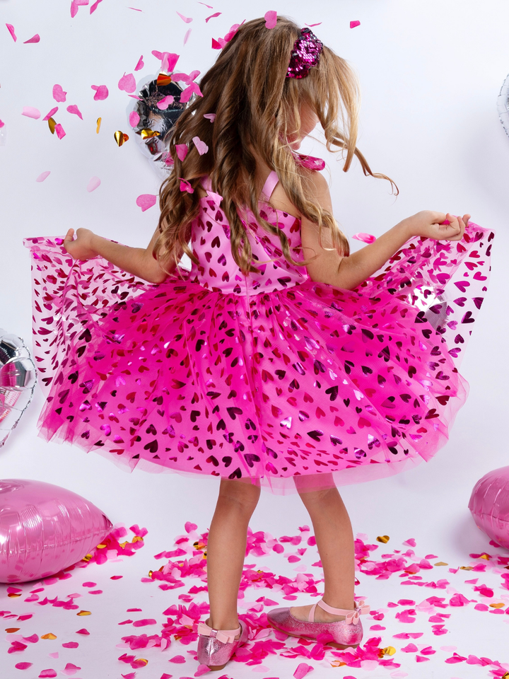 Sweet Sparkle Pink Foil Heart Tulle Dress