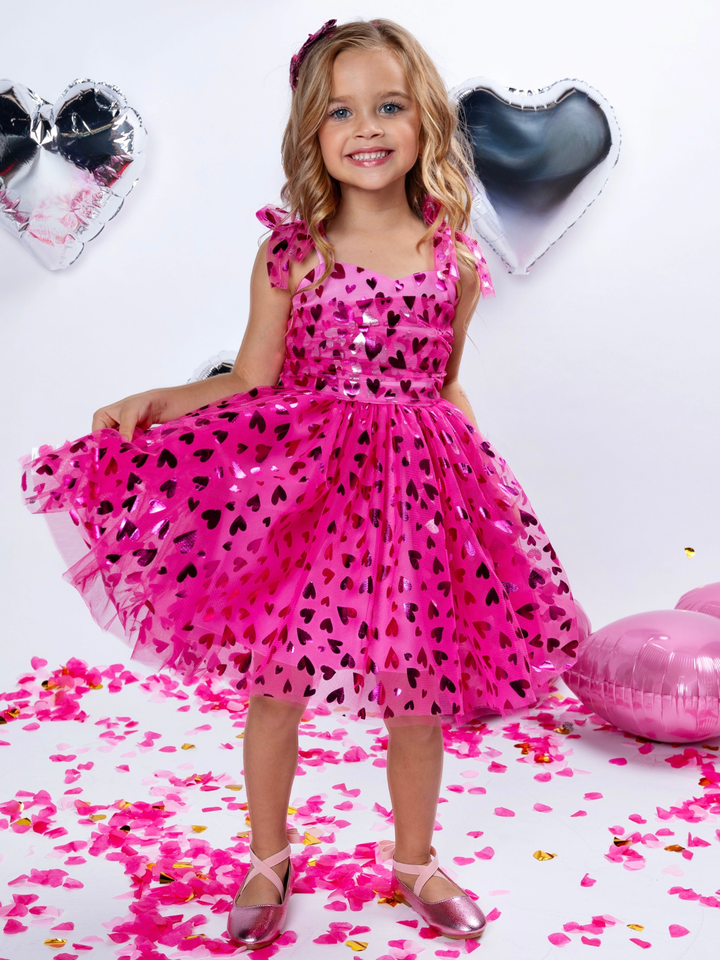 Sweet Sparkle Pink Foil Heart Tulle Dress
